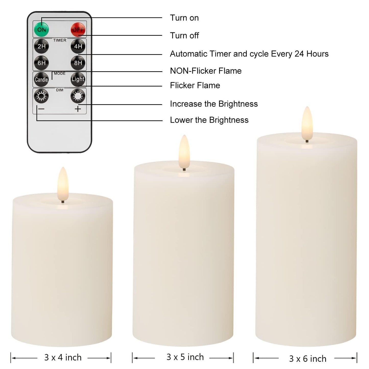 ANGELLOONG Flickering Flameless Candles with Remote, Real Wax Battery Operated Candles with Timer, Fake LED Pillar Candles for Wedding Holiday Farmhouse Home Decor, Ivory