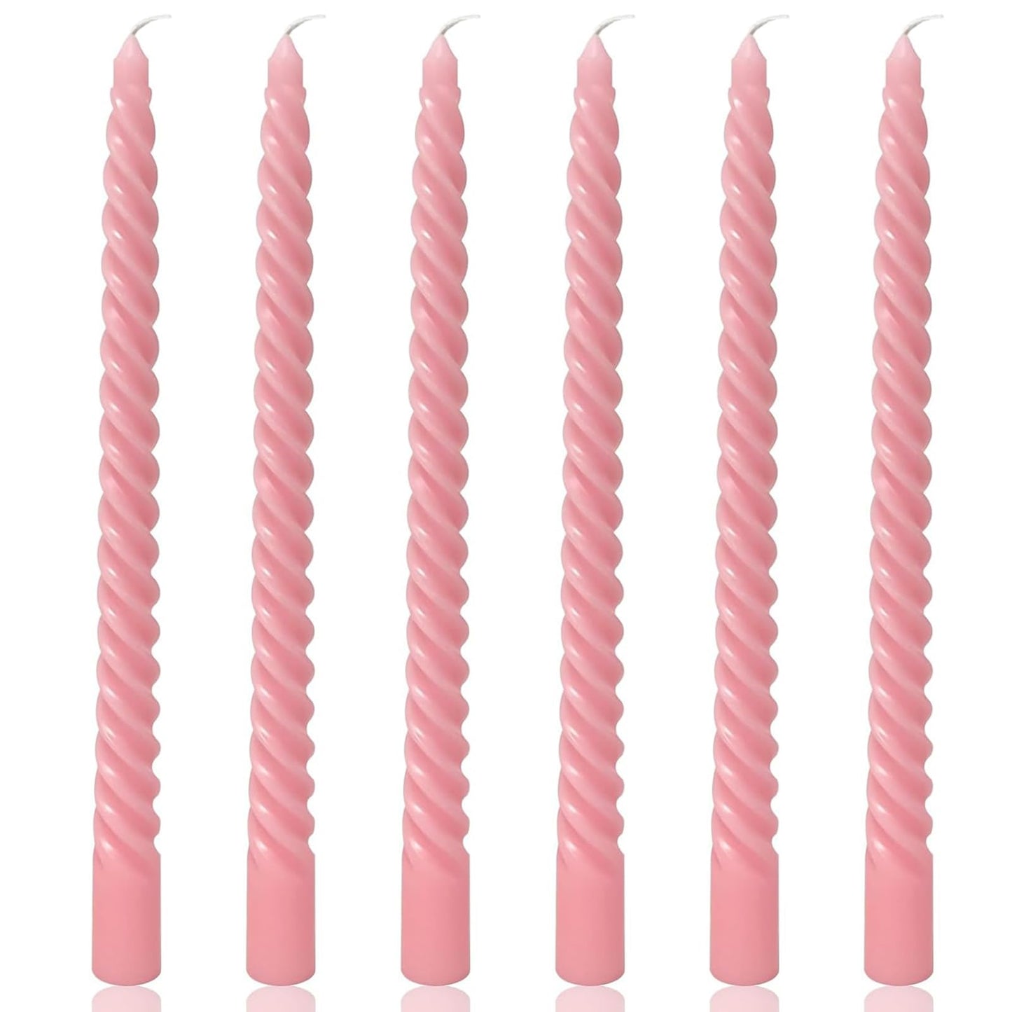 6 Pack Pink Taper Christmas Candles,Unscented Dripless Taper Candles 10 Inch,Pink Candlesticks Spiral Dripless 8 Hours Long Burning Time, Ideal for Christmas,Easter,New Years Eve Decoration