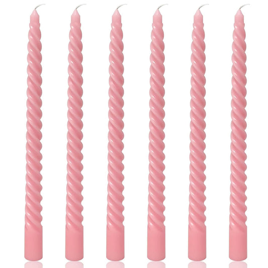6 Pack Pink Taper Christmas Candles,Unscented Dripless Taper Candles 10 Inch,Pink Candlesticks Spiral Dripless 8 Hours Long Burning Time, Ideal for Christmas,Easter,New Years Eve Decoration