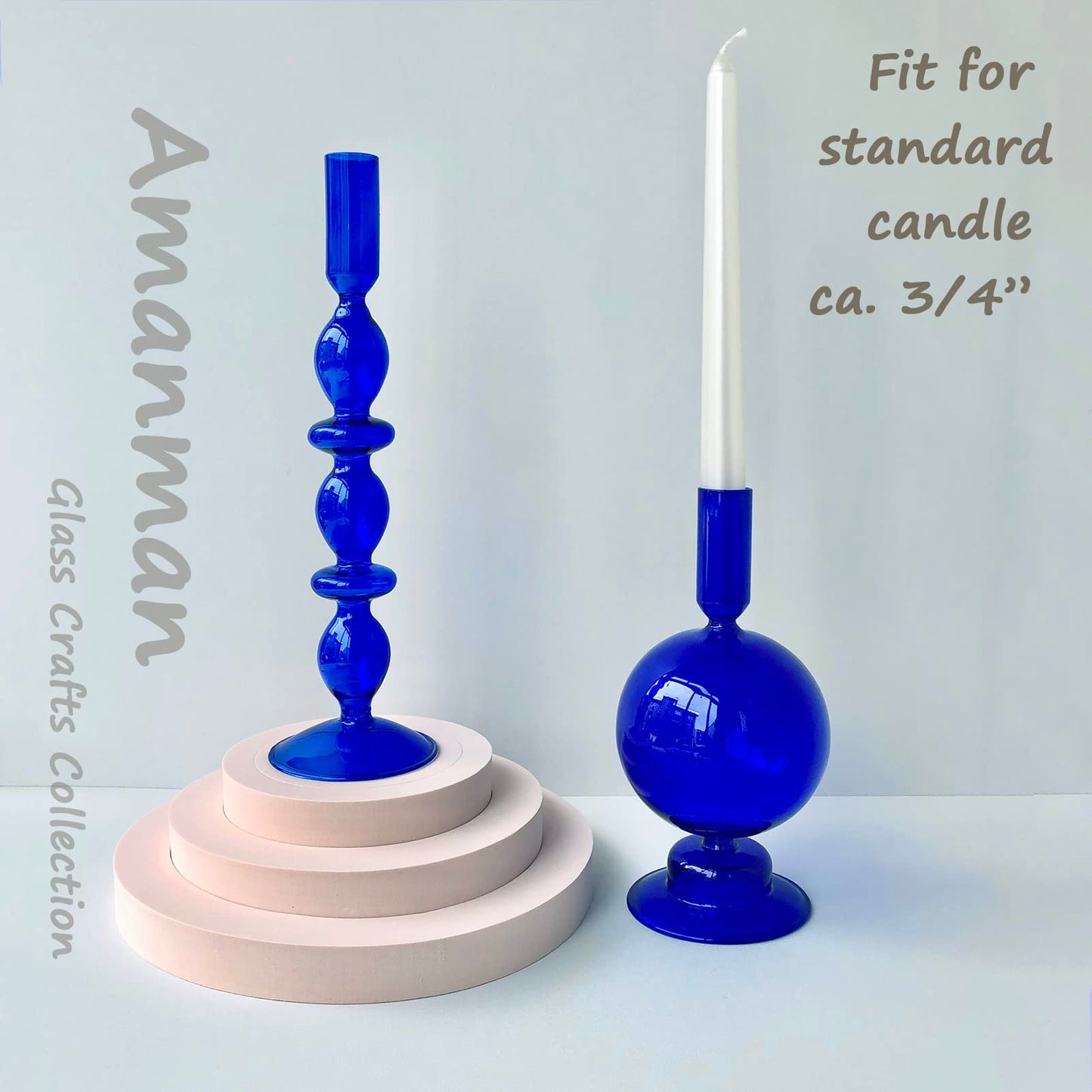 Amanman Candle Stick Candle Holder, Glass Candle Holders for Table Centerpiece, Modern Style Klein Blue Candle Holder Mixed 4pcs