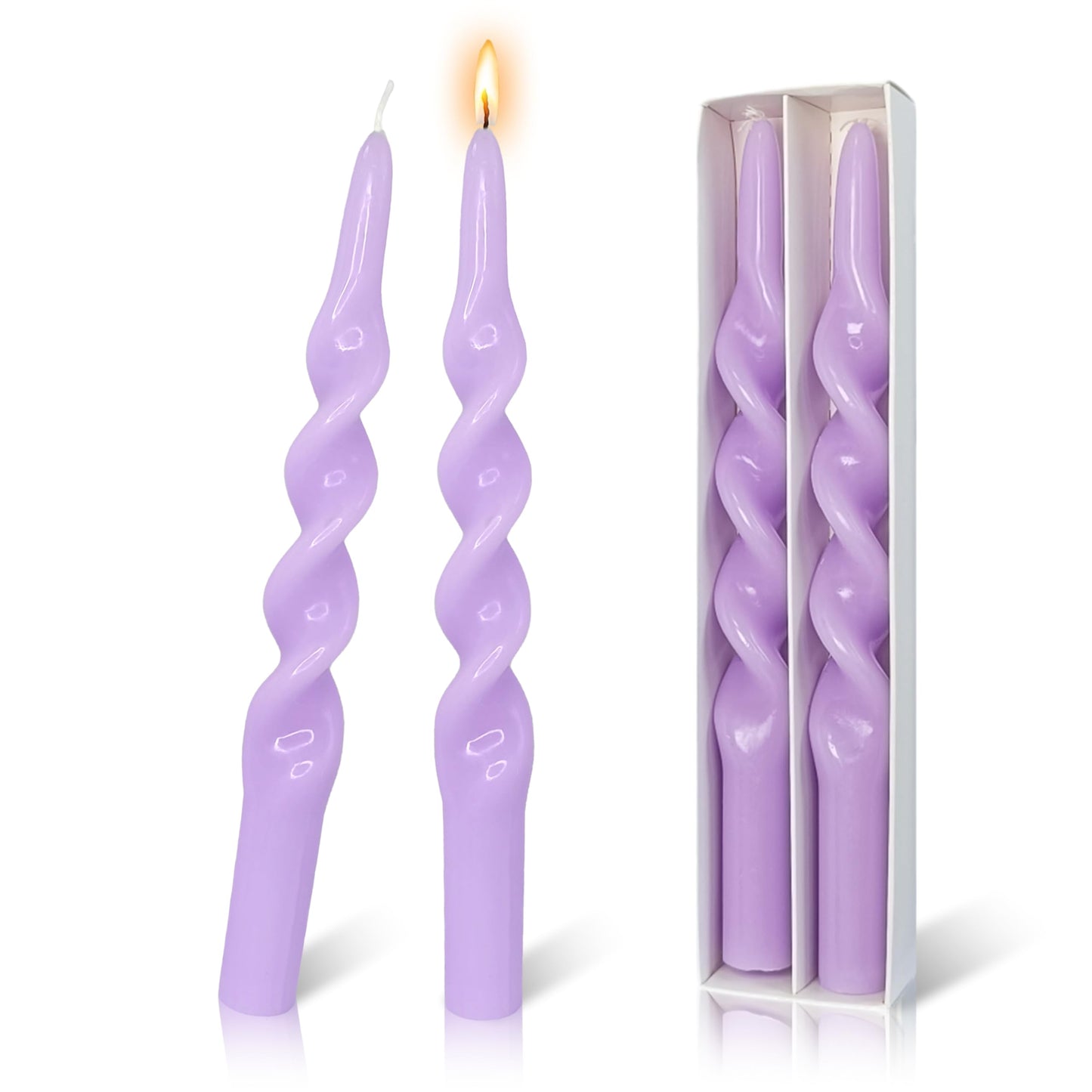 FLAMMUL Spiral Taper Candles Candlesticks - Twisted Candle Sticks 10 Inch Smokeless Taper Candles 2PCS Colored Candlesticks for Home Church Wedding(Purple)