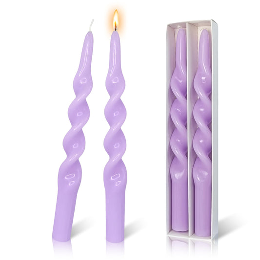 FLAMMUL Spiral Taper Candles Candlesticks - Twisted Candle Sticks 10 Inch Smokeless Taper Candles 2PCS Colored Candlesticks for Home Church Wedding(Purple)