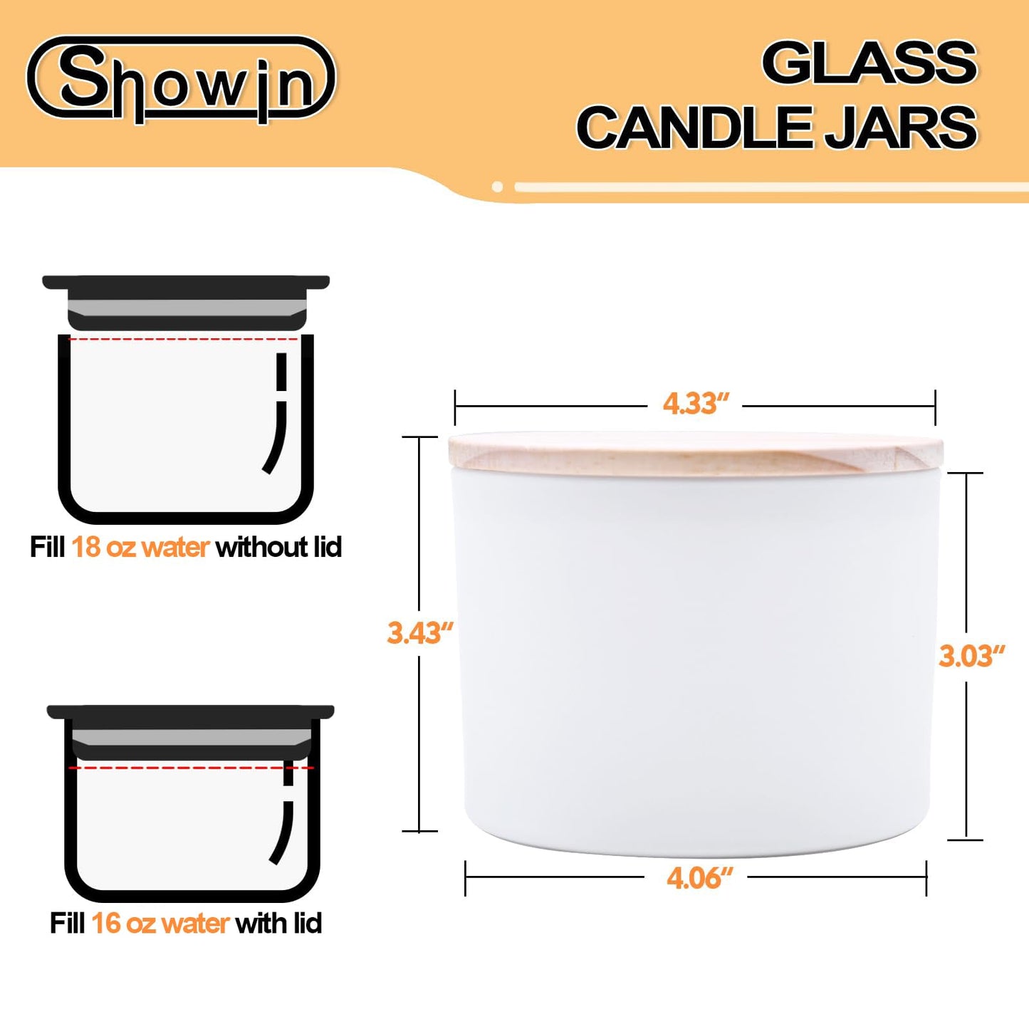 SHOWIN 18 OZ Thick Candle Jars for Making Candles 6 Pcs, Empty Jars with Wood Lids for Candle Making, Sample Container,Matte White