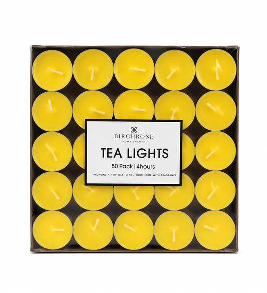 BIRCHROSE Home SCENTS Unscented 50 Pack Tea Light Candles, 4 Hour Long Burning Unscented Tealight Candles, Smokeless Mini Candles for Wedding, Home Decor