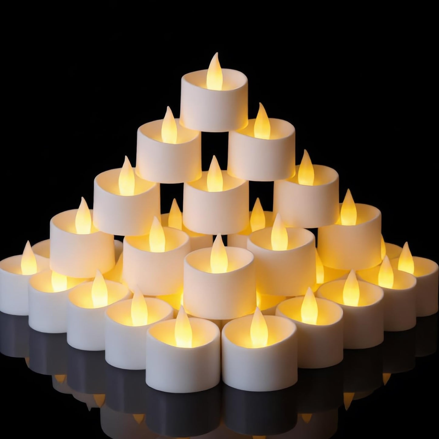 Eloer Dual-Flame Flickering Flameless LED Tealight Candles, 50 Pack Battery Operated Tea Lights with Realistic Warm Yellow Glow, 200+ Hour Long-Lasting Fake Candles for Home Wedding Votive Decor