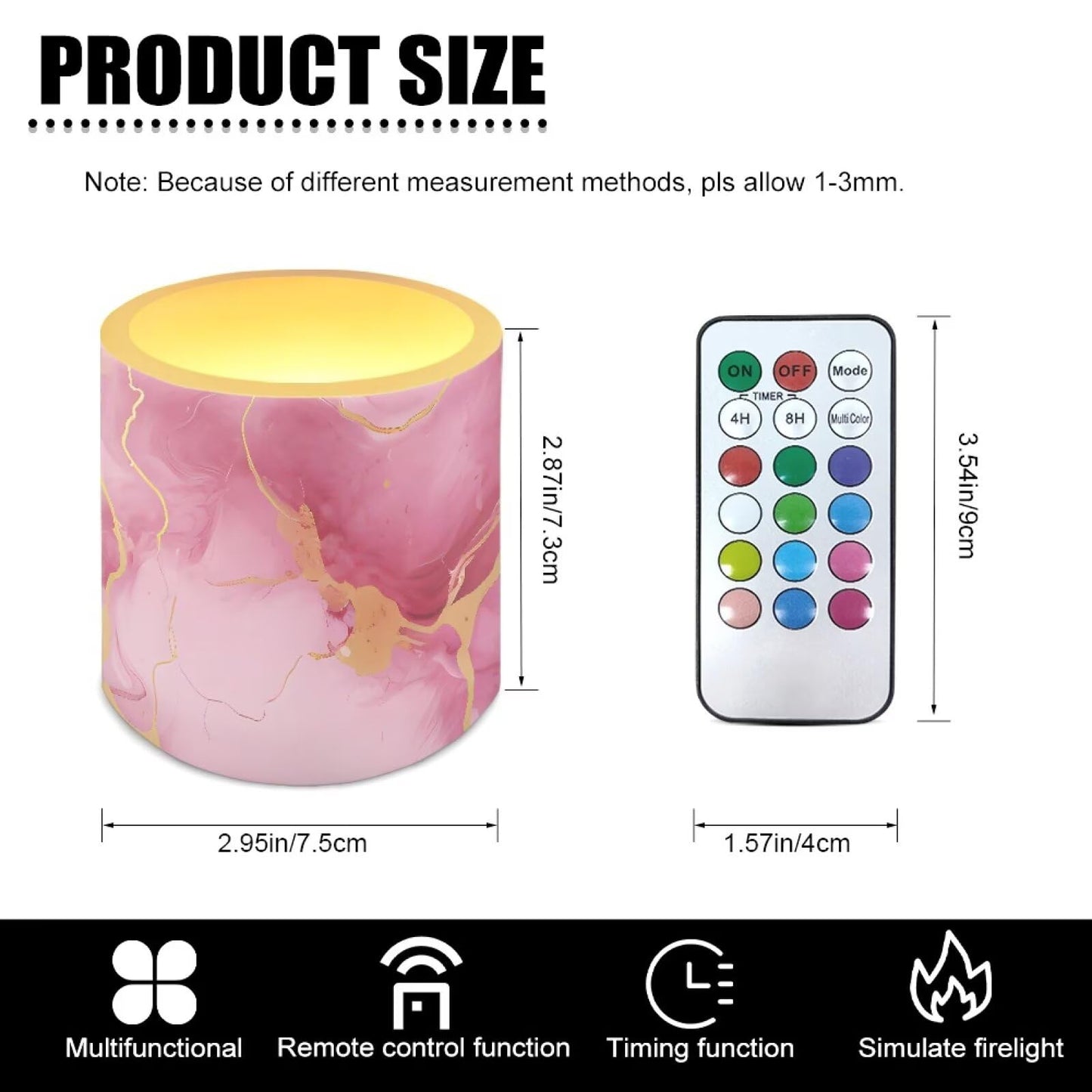 Cozeyat Pink Marble LED Candles Set of 4 Battery Powered Flameless with Remote Timer Flickering Flame Waterproof for Home Patio Table Decor