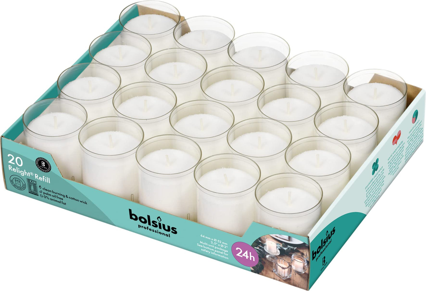 BOLSIUS 24 Hour Votive Candles - 20 Pack Restaurant Candles in Clear Unbreakable Plastic Cups - Premium European Quality - Unscented Smokeless Relight, Birthday, Party & Wedding Candles