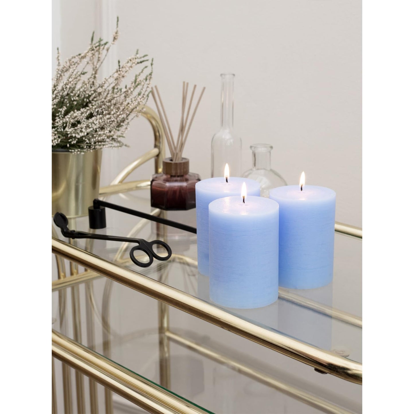 CANDWAX 3x4 inch Pillar Candles Set of 3 – Unscented Dripless Rustic Light Blue Candles for Decor, Centerpieces, Gender Reveal Party