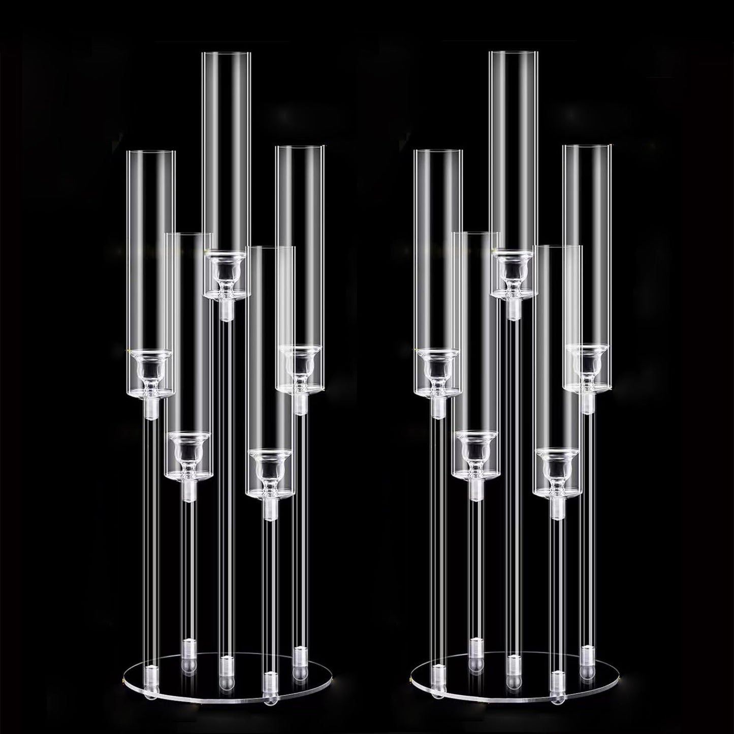 2Pcs Acrylic Candelabra Centerpieces for Wedding,Clear Crystal 5 Arm Candlesticks Holder with Acrylic Shade for Valentine's day Dinner Party Fireplace Gift Fit 0.87 LED Candle