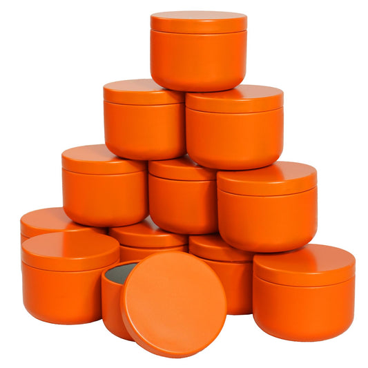 12 Pack 3 oz Candle Tins with Lids,Round Metal Candle Jars for Candle Making,Bulk Empty Tins Containers for DIY Crafts Christmas Gifts Small Business Supplies–Airtight Storage Jars (Orange)