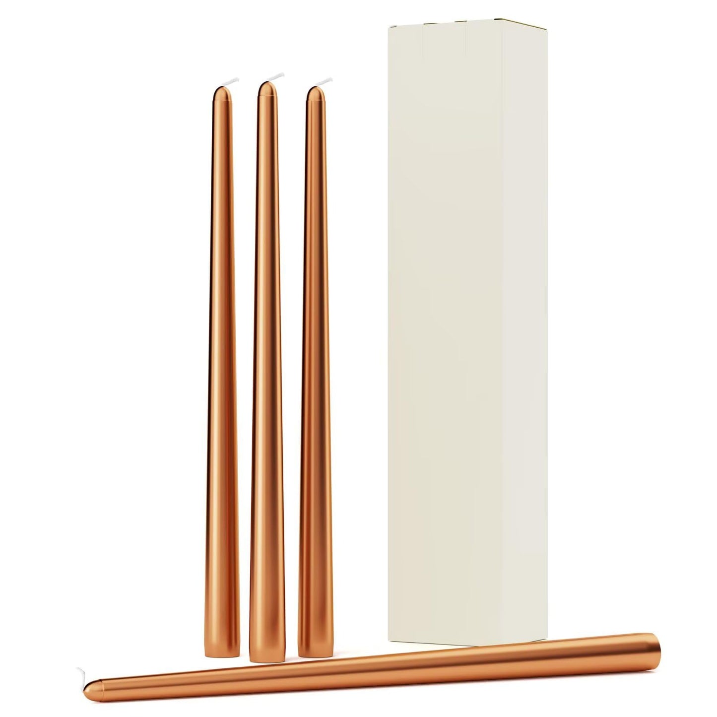 Pickood 12-Inch Tall Dripless Taper Candles Set of 4 - Metallic Copper Tapered Candles, Perfect for Christmas - Smokeless, Unscented, Long Burning - Hand Poured, Colored Tall Candlesticks