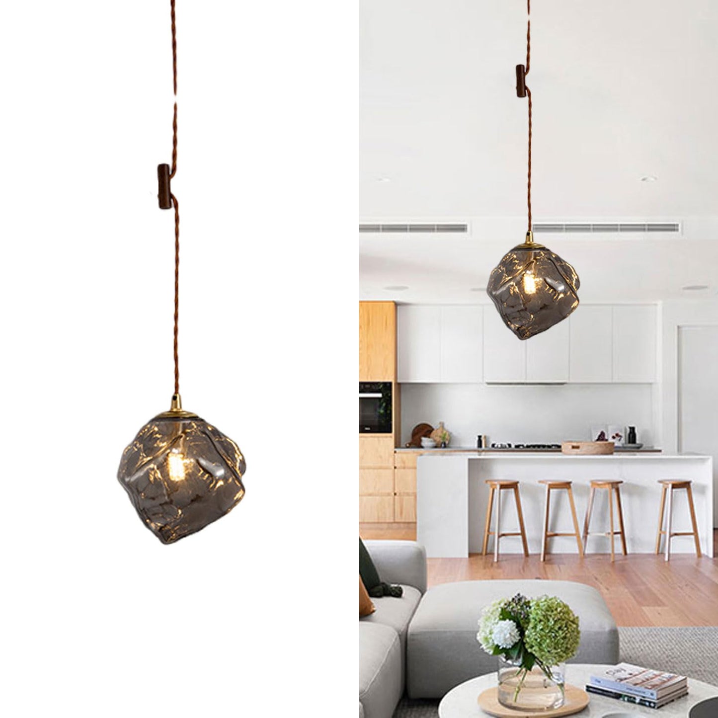 Chandelier, Artistic 60in Adjustable Pendant Light V-intage Design Ornamental Chandelier Modern Creative Glass Coloured Hanging Lamp Suitable for Bedroom Living Room Dining Lighting Fixtures