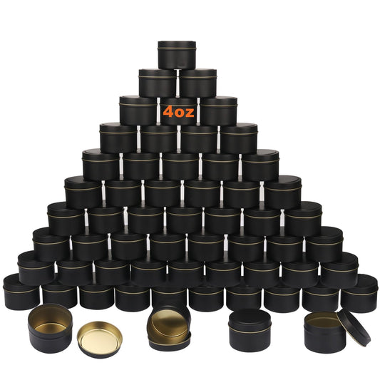 GENHAKON 60 Pack 4 oz Black Candle Tins - Bulk Candle Making Tins, Jars and Containers