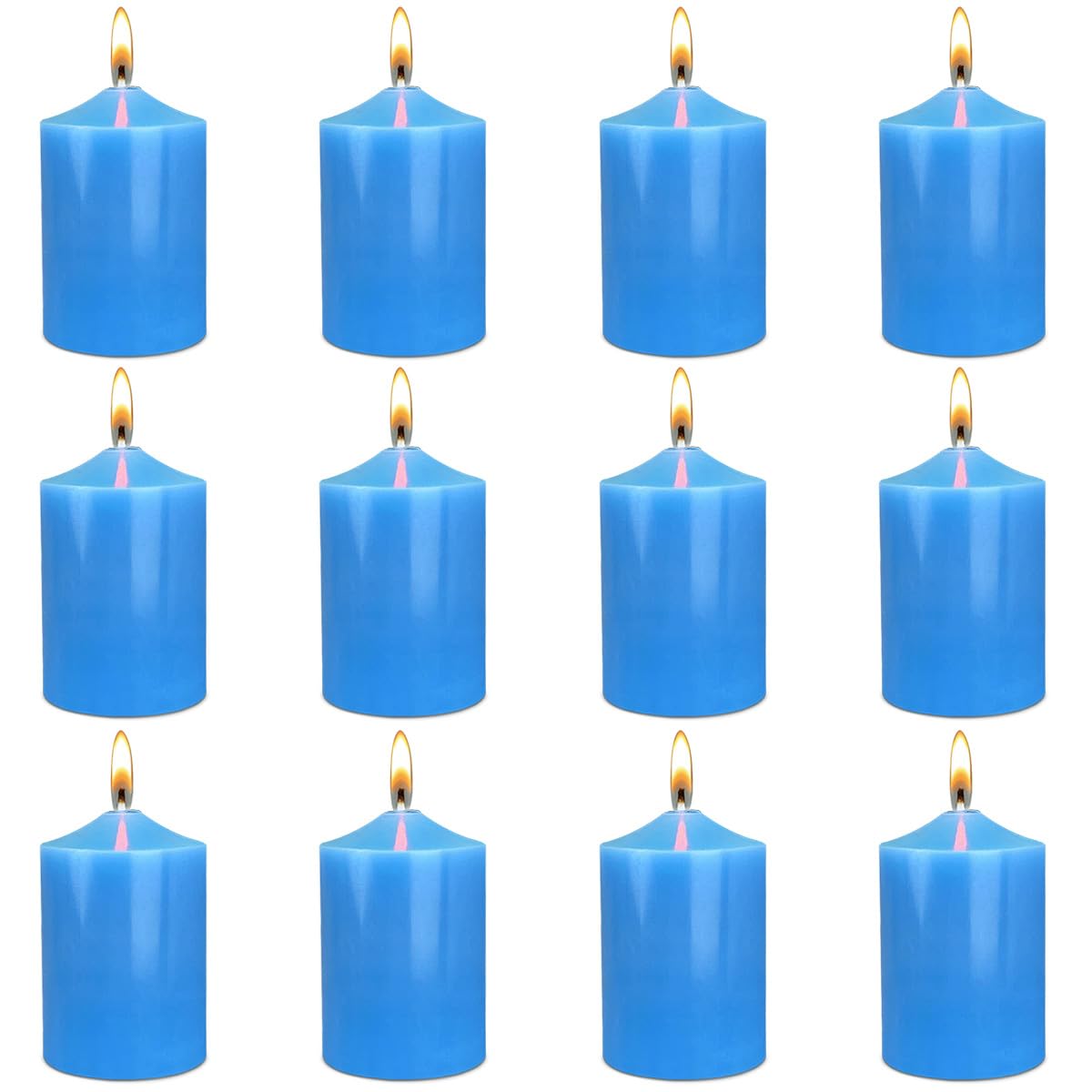 12 Pack 2x3 Inch Blue Pillar Candles, Unscented Column Candles for Home Restaurants Spa Church Weddings, Smokeless Dripless and Clean Burning Emergency Candle