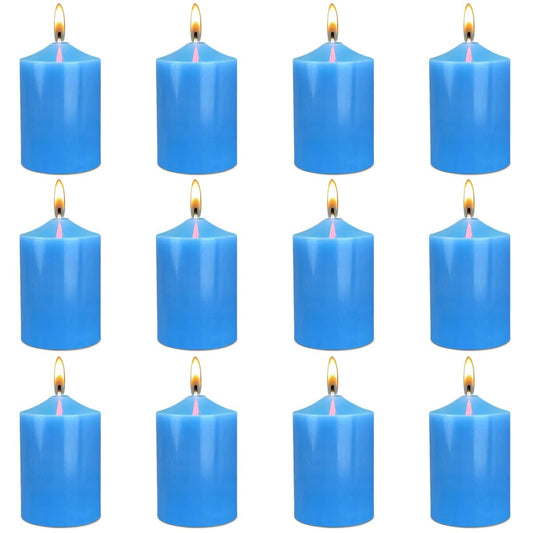 12 Pack 2x3 Inch Blue Pillar Candles, Unscented Column Candles for Home Restaurants Spa Church Weddings, Smokeless Dripless and Clean Burning Emergency Candle