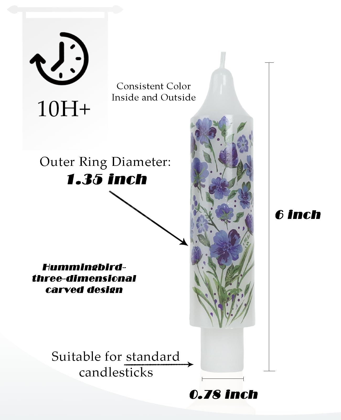 Floral Taper Candle Dripless Candlesticks Blue and White Handmade Candles Short Candle Sticks Flower Tapered Candles for Home Party Wedding Dinner 6inch-4pcs