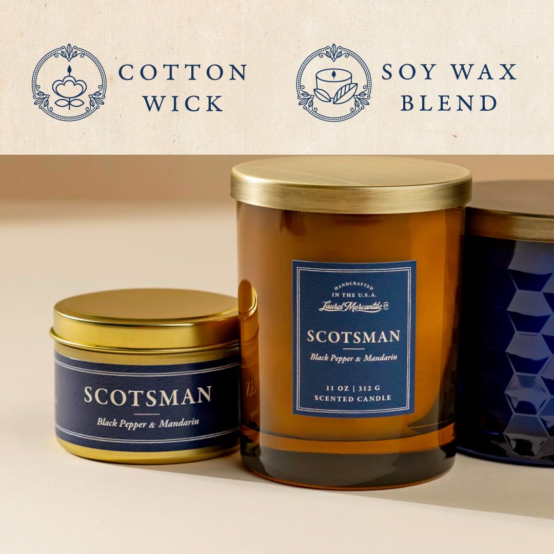 Scent Library Scotsman Scented Candle | Designed by Erin Napier | Soy Wax Blend | Made in The USA by Laurel Mercantile | Long-Lasting 24+ Hour Burn Time (5 oz) | Great Gift for Men and Home