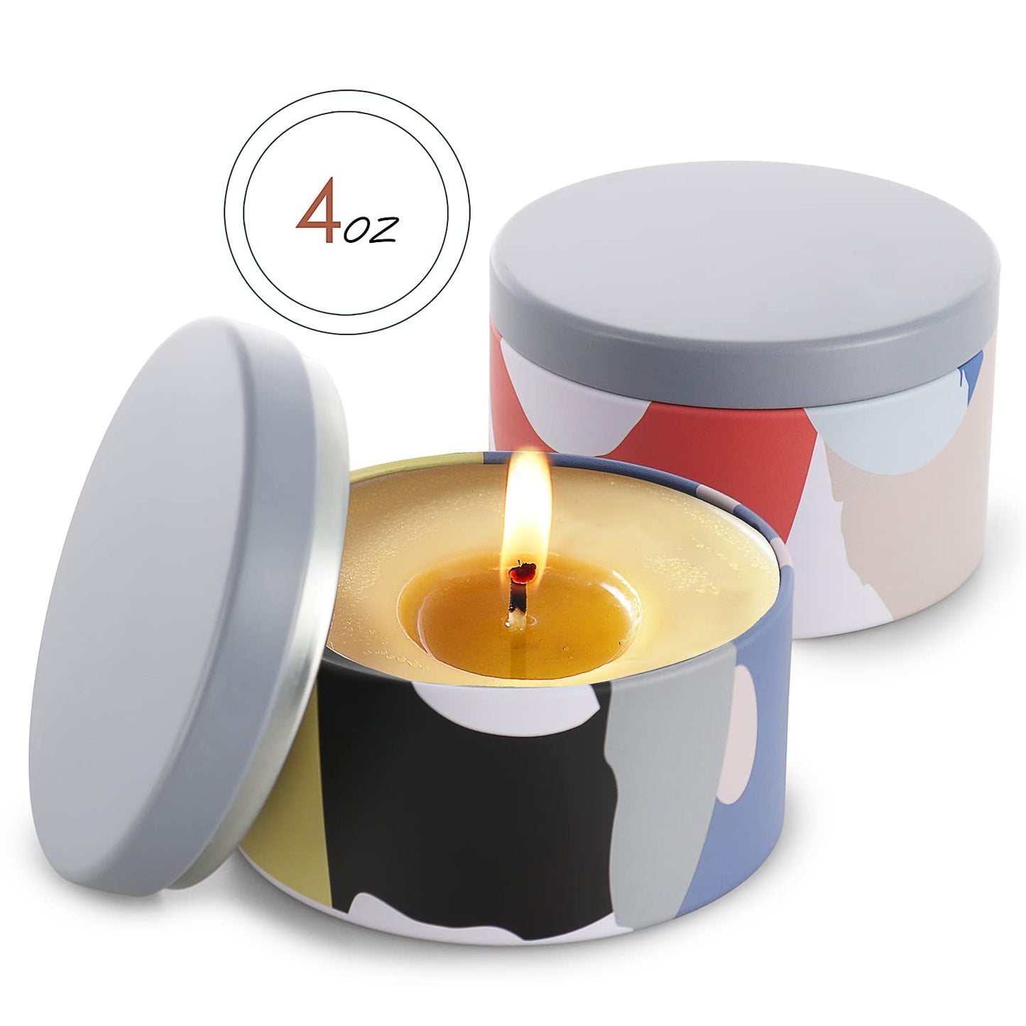 Hearth & Harbor Tin Candle Jars for Making Candles - DIY Candle Containers with Lids - Metal Candle Jars - Bulk Tins Storage for Candle (12, Artistic Floral)