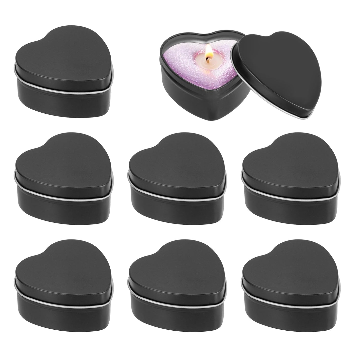 MECCANIXITY Heart Shaped Candle Tins, 2 oz Empty Metal Tin Cans Candles Containers for Candle Making Candies Gifts DIY Crafts, Black, Pack of 8