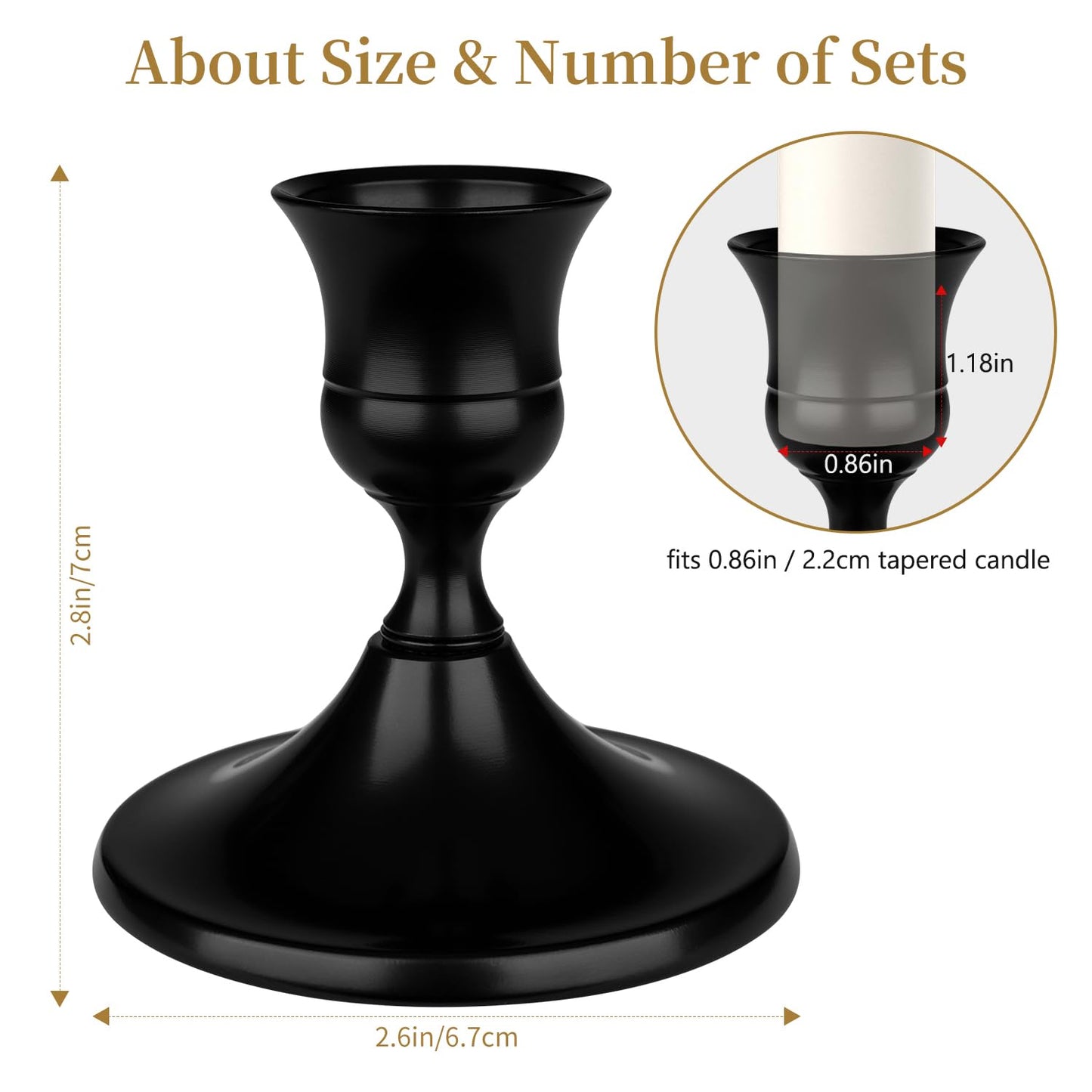 Black Candle Holder Taper Candle Holders, Set of 6 Candlestick Holders Decor for Home Decor, Metal Taper Candleholder for Fall Thanksgiving Halloween Christmas Table Fireplace Decor