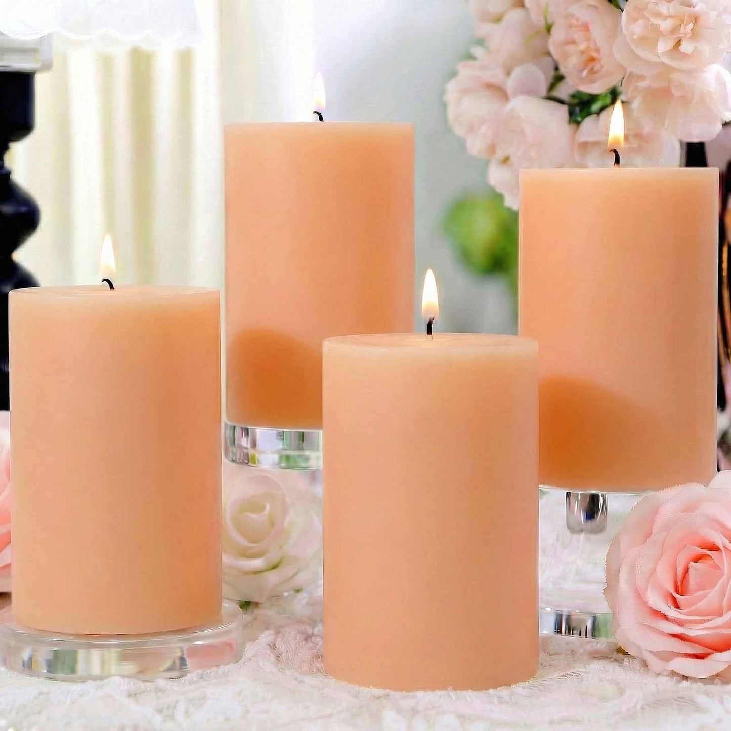 4 Pack Vanilla Lavender Scented Pillar Candles,Natural Soy Wax Pillar Candles-2.8x4In,60H Long Lasting Burning Fragrance Candles for Home,Spa,Stress Relief & Wedding（Peach Pink）