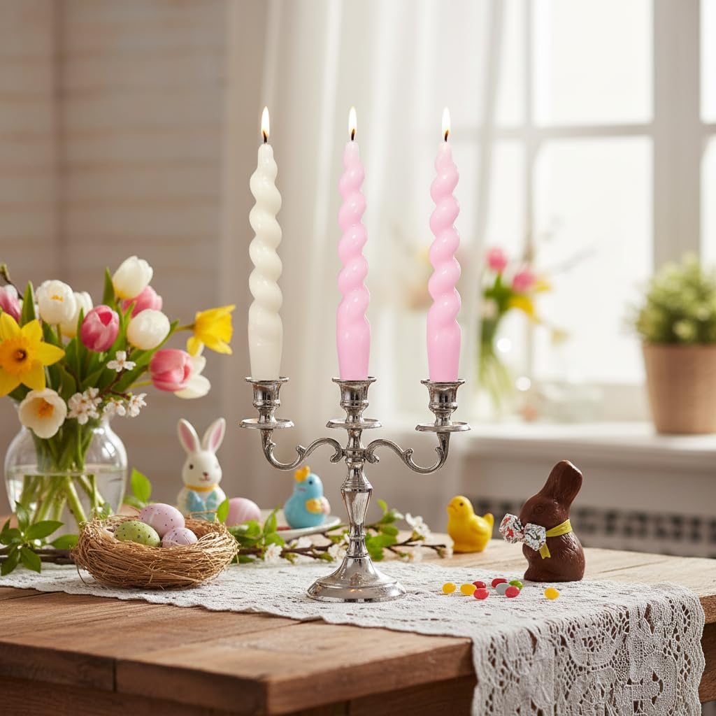 White & Pink Spiral Taper Candles - 7 Inch Short Twisted Candlestick Set, Dripless Decorative Candle Sticks for Easter Wedding Table Centerpiece Mother’s Day Home Party Decor,4 Pack