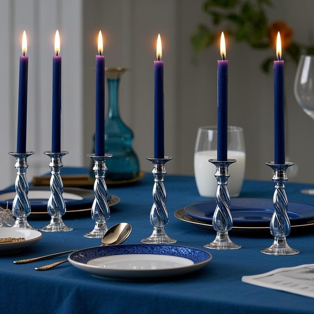 12-Pack Navy Blue Taper Candles, 10 Inch Unscented Dripless Candlesticks, Long-Lasting Burn Time of 7-8 Hours, Perfect for Home Décor Dinner Party Meditation
