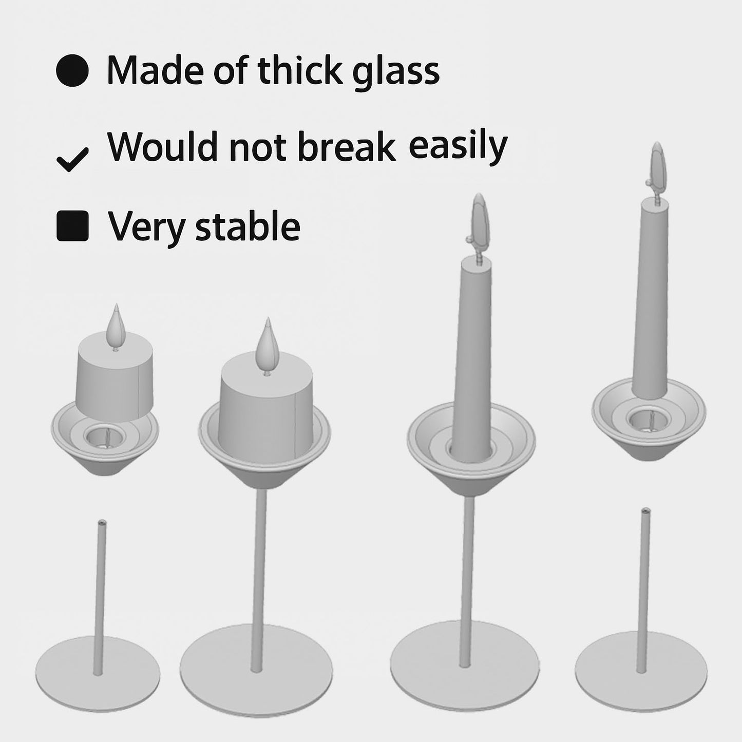 Smytle Smoke‑Gray Candlestick Holders, Set of 3 Smoked Glass Candleholder Sets with Weighted Metal Base, Modern Minimalist Taper Candle Holders for Fireplace Mantel and Table Decor