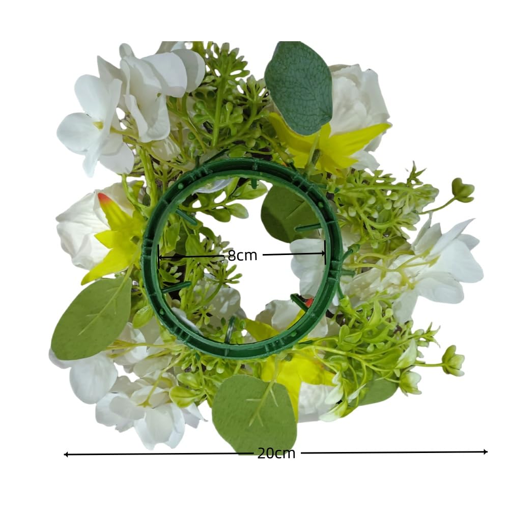 4 Pcs Candle Rings Wreaths,Artificial Hydrangea Wreath Candles Wreaths for Pillars Christmas Wedding Home Table Party Decoration (White)