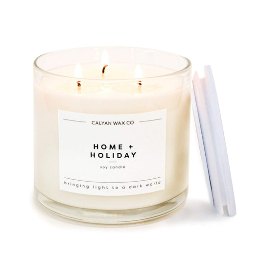 Calyan Wax Co. Home & Holiday 3 Wick Scented Candle - 43 Hour Burn - Luxury 3 Wick Soy Candles - Clean Soy Wax Candles - Long Lasting Large Glass Jar Candle for Home - 14.9oz