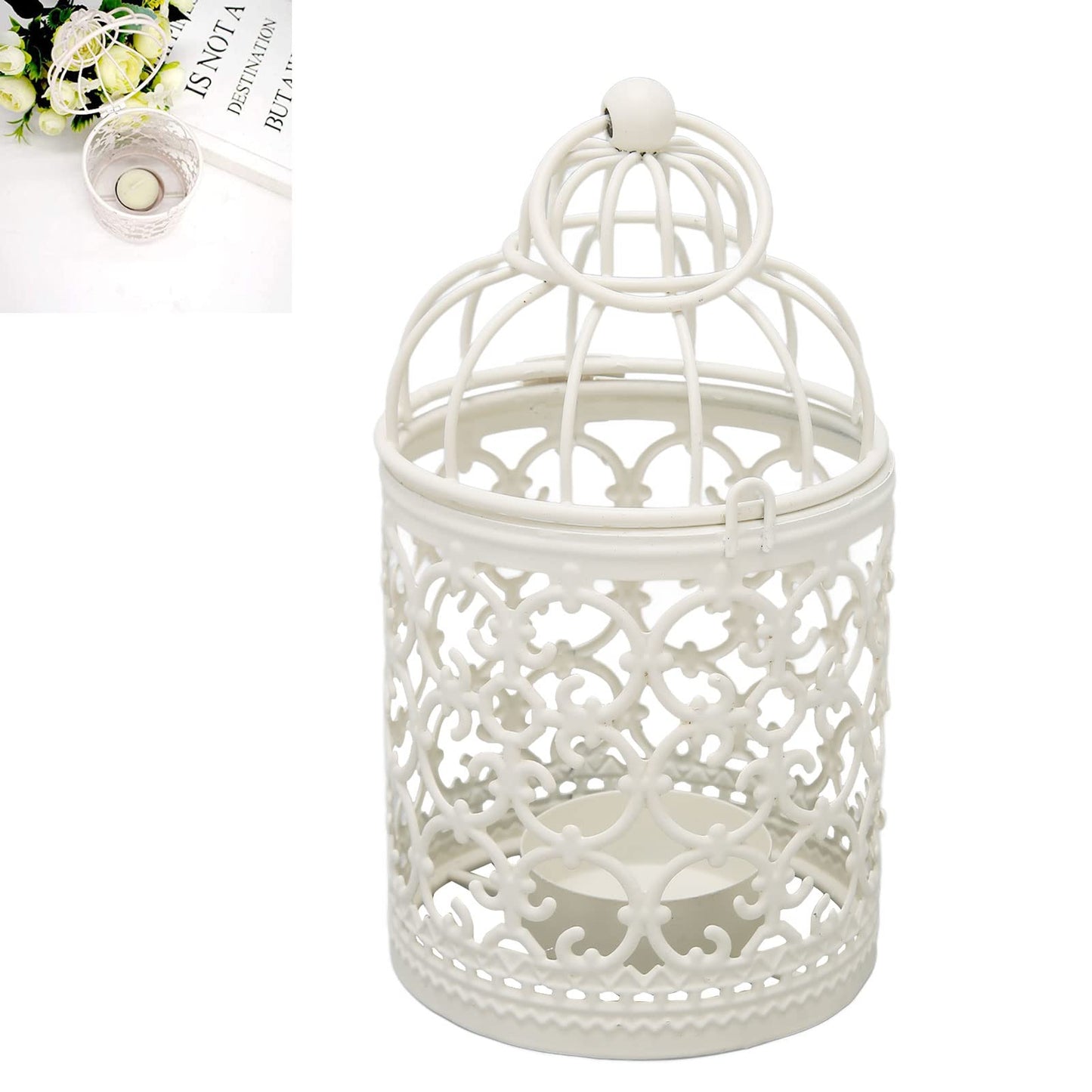 Tea Light Lantern Hollow Pattern Decorative Metal Bird Cage Candle Holder for Dining Table Wedding Party