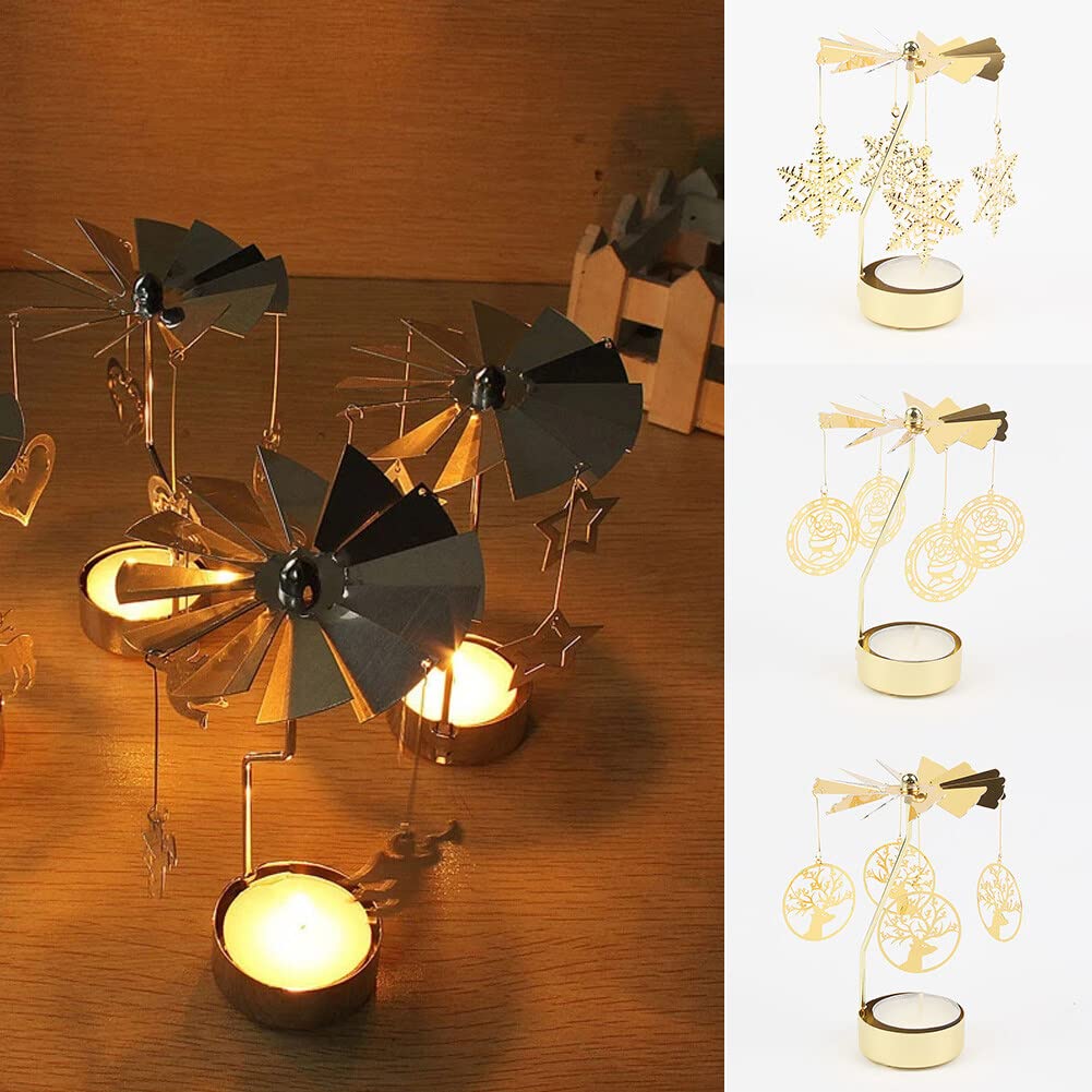 Eforcase Rotary Gold Angel Tea Lights Candle Holder - Spinning Romantic Candlestick Ornament for Wedding, Party, Christmas, Home Decoration