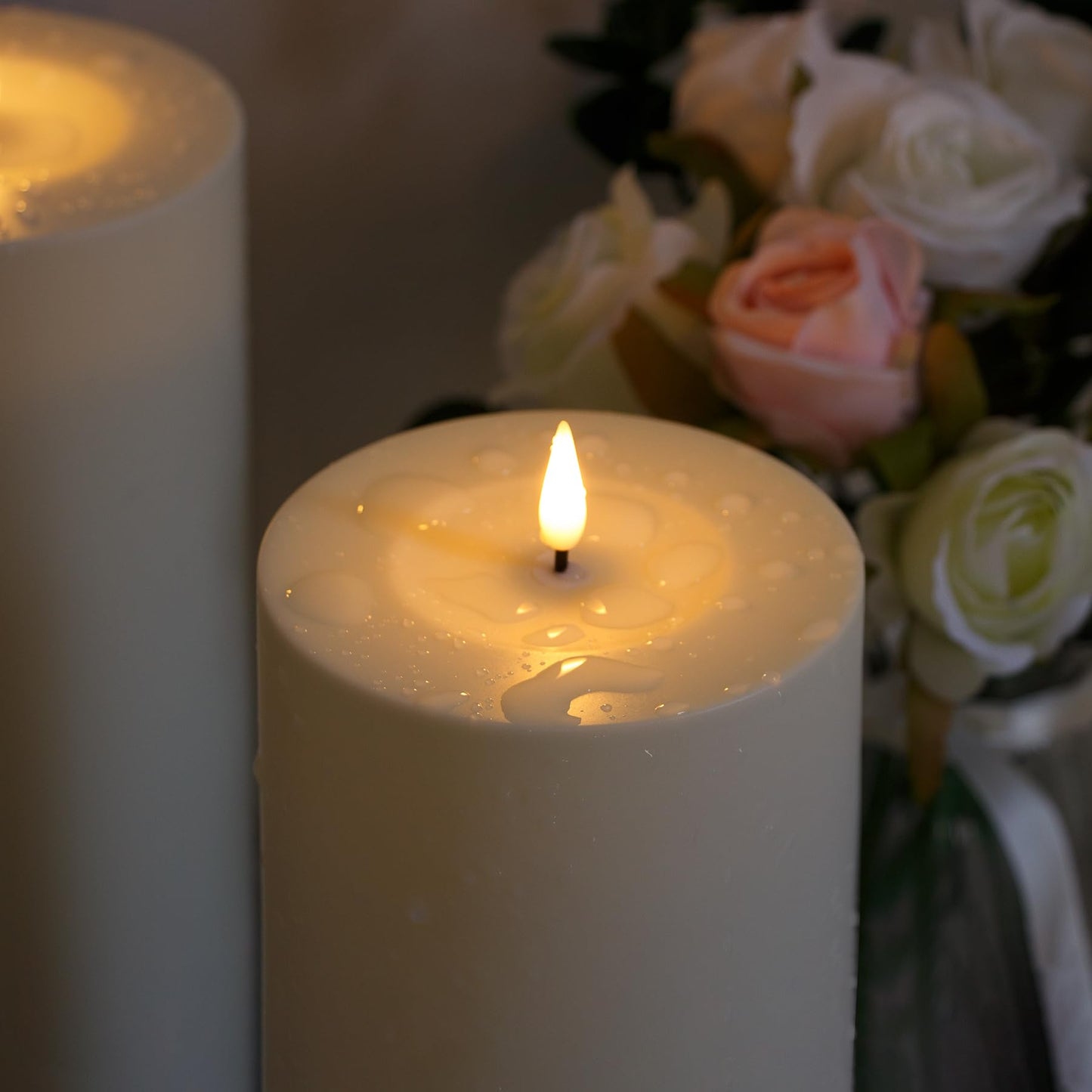 Zevanor 4" x 12" Flameless LED Waterproof Remote Pillar Candle, Timer Battery Operated Flickering Large Plastic Ivory Outdoor Candle (Long Lasting 420 Hours, Pack of 1)