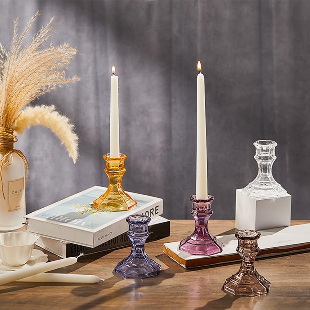 ELIVIA (6 Pack) Gold Glass Candlestick Holders, Taper Candle Stick Holders Set for Wedding & Home Decor - CH06 - Rusty Orange