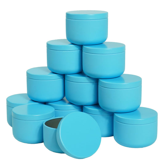 12 Pack 3 oz Candle Tins with Lids,Round Metal Candle Jars for Candle Making,Bulk Empty Tins Containers for DIY Crafts Christmas Gifts Small Business Supplies–Airtight Storage Jars (Blue)