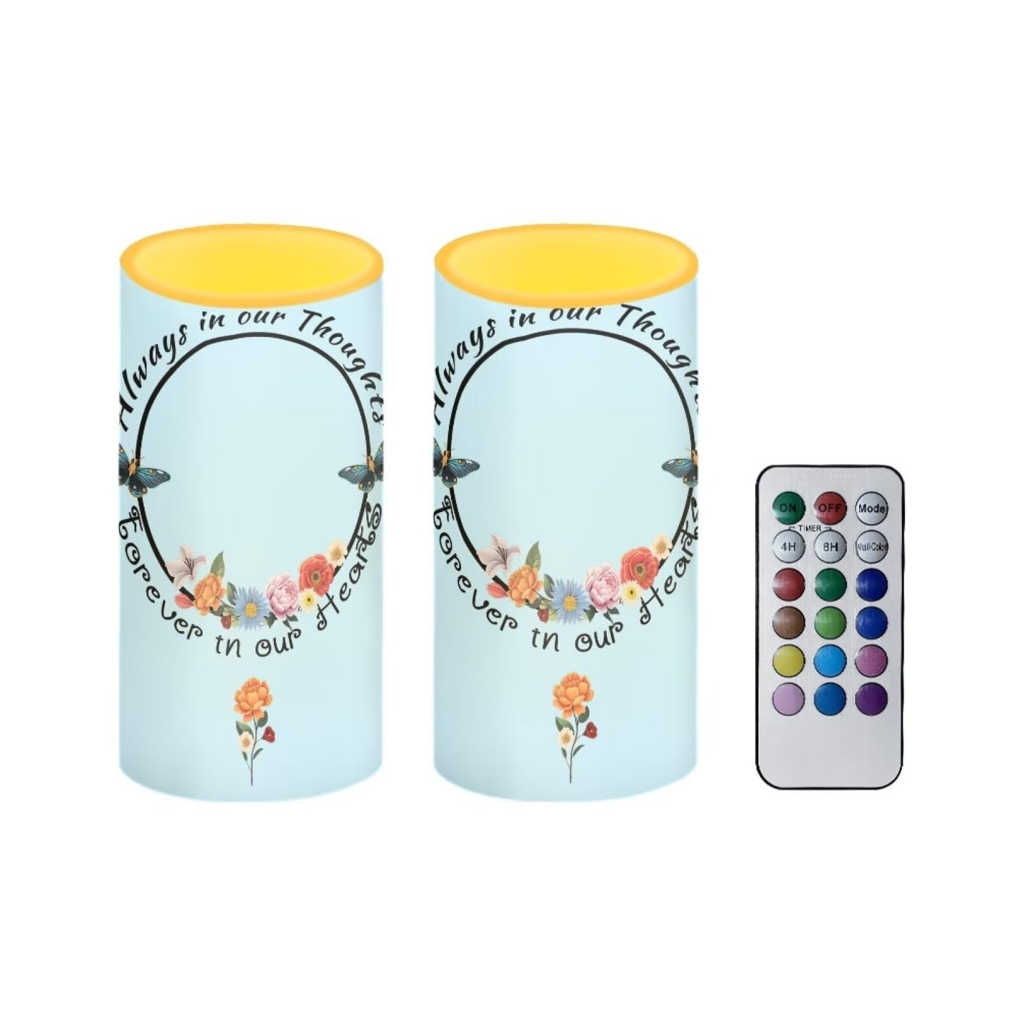 Luarisgur Personalized LED Memorial Candle for Loss of Loved One 2 Pack 6 x 3 inch Flameless Candles Blue Battery Operated Candles with Multicolor Timer Remote Control Flameless LED Fake Candles