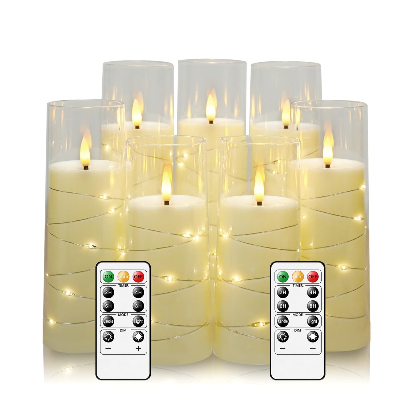 Eebuss Flameless Candles with Embedded Star String, Battery Operated LED Pillar Candles with Timer and Remote Control,Home Decorating for Ambiance， Set of 7(Ivory)