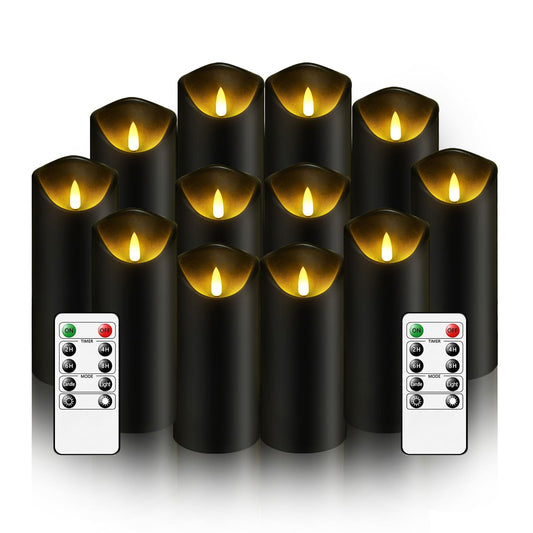 Nimiko Flameless Candles with Remote, Battery Operated Flickering Flameless Candles, LED Candles with Timer 2/4/6/8H, with Realistic LED Candles Set of 12 (D2.2 x H 5" 6" 7") (Black)