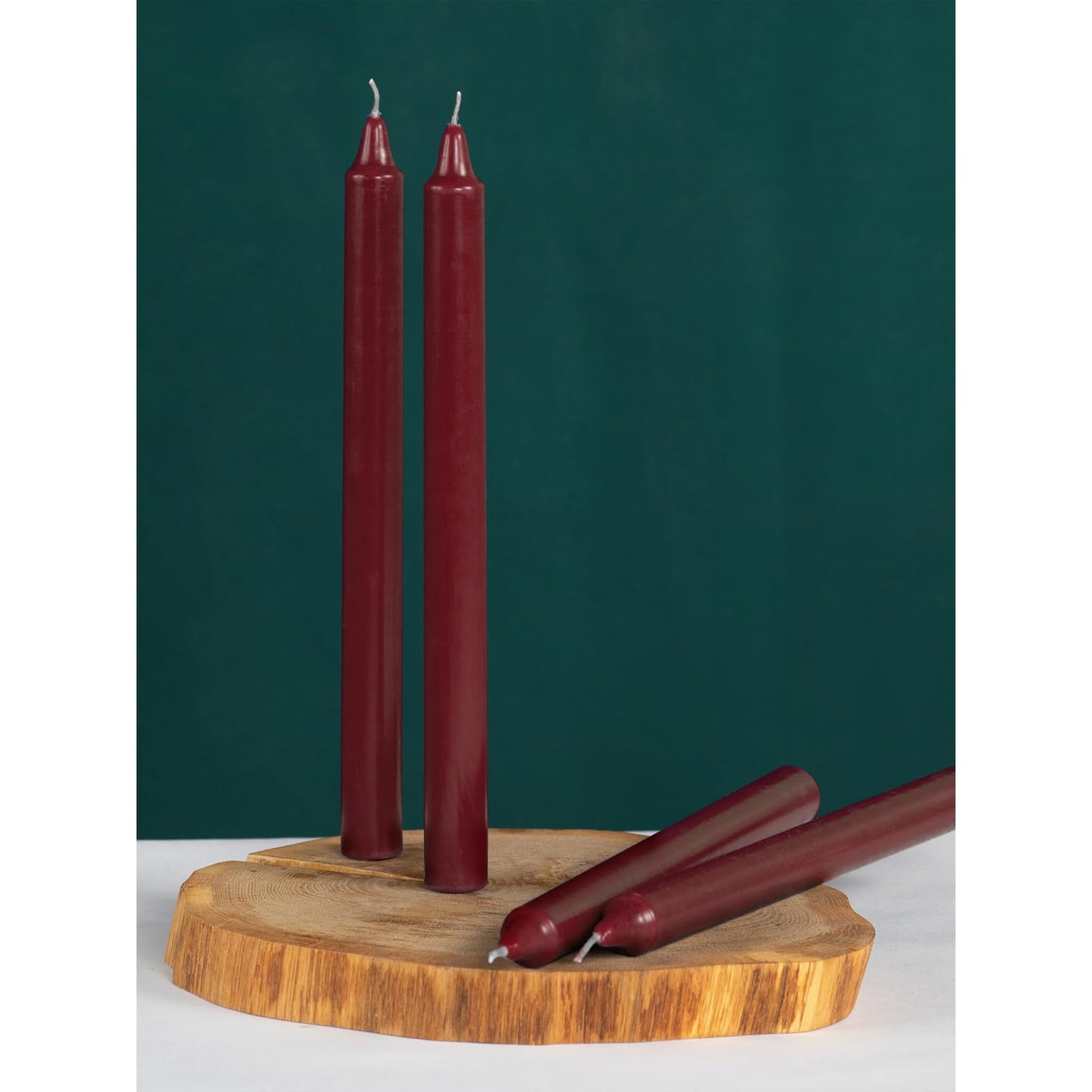 CANDWAX Bordeaux Taper Candles Pack of 4 - Slow Burning Dripless Unscented Straight Candles 10 inch - Ideal for Dinner Table - Smokeless Long Candlesticks