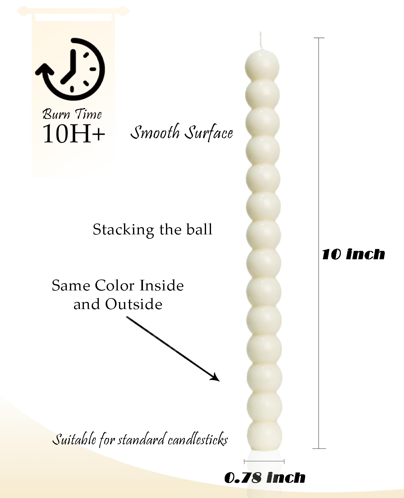 LPUSA Ivory Taper Candles Stick Dripless Tall Taper Candle for Holiday Wedding Party Wax Unscented Dinner Candle Dripless,Christmas Gift H 10 Inch, 4pcs（Ivory-C-new）