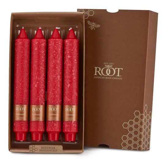 Root Candles Unscented Dinner Candles Premium Beeswax Blend Boxed Candle Set, 9-Inch, Red, 4-Count