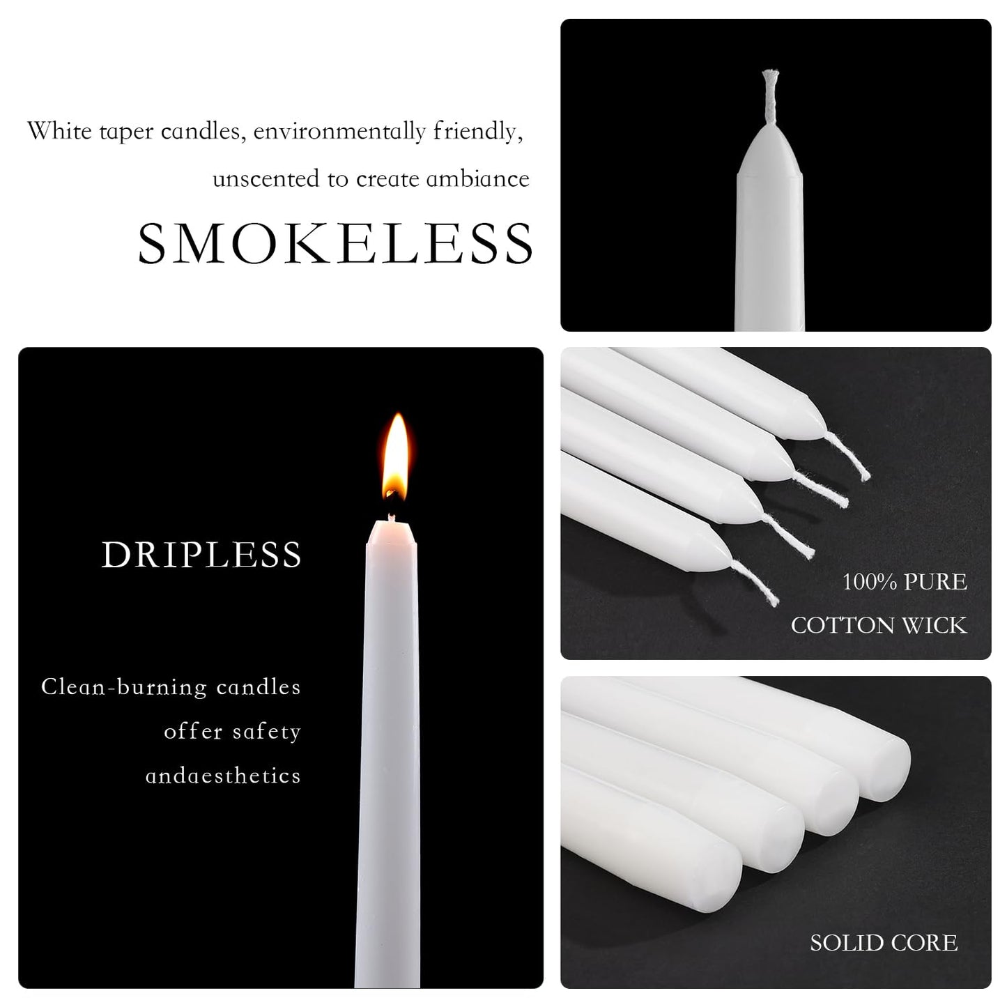 UniEasy Christmas 12 Pack White Taper Candles - Tapered Candles 10 Inch, 8 Hours Long Burning Smokeless & Unscented for Weddings, Party, Dinner Parties and Home Decor
