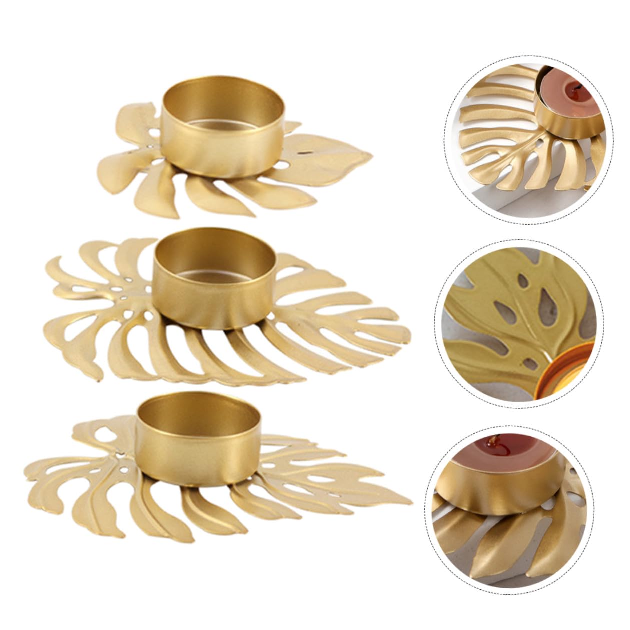 GLSTOY 3pcs Metal Leaf-Shaped Votive Candle Holders Sturdy Iron Tealight Holders for Desktop Ornament Decorative Palm Leaf Design for Home Bar Restaurant for Halloween and Festive Decor