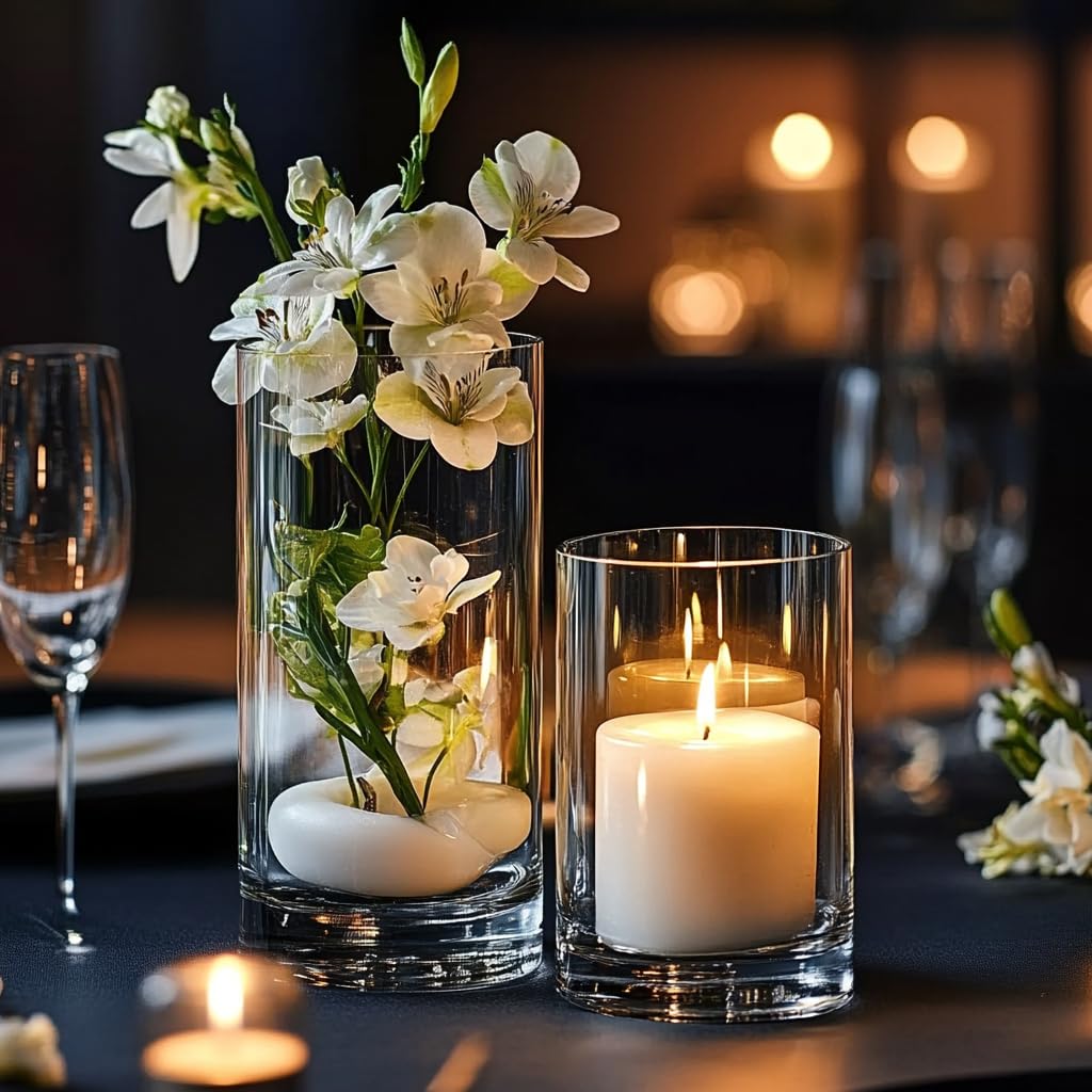 Zomiol 40pcs Glass Vase for Centerpieces, 4,6,7.5,8,10 inch Tall Clear Cylinder Flower Vase Bulk Floating Candle Holder for Wedding Table Home Décor and Party
