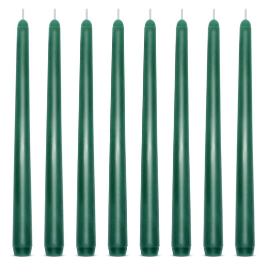 Set of 8 10 Inch Tall Green Taper Candles, Dripless Unscented Skinny 0.76 Inch Base Decorative Colored Wax Candlesticks for Christmas Home Party Dinner Table St. Patrick's Day Decoration