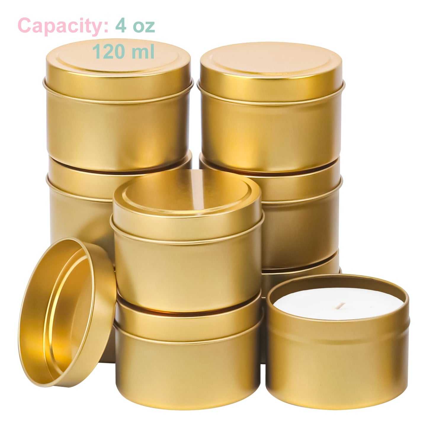 IHDYPPEW 48 Pack 4 oz Gold Tins with Lids, Candle Containers, Empty Candle Jars Bulk, Candle Jars for Making Candles, Candle Supplies for Party Favors, Spices, Jewelry, Cosmetics