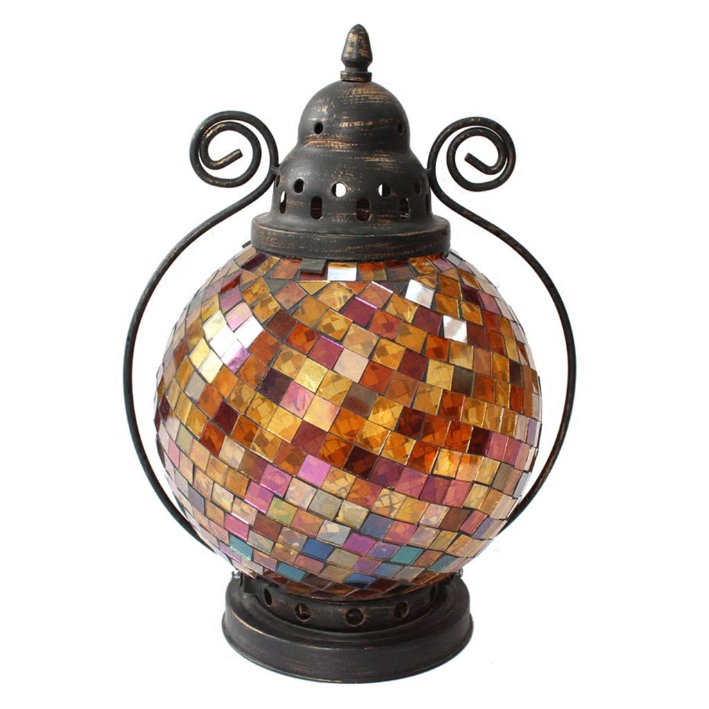 XILIN-1987 Candle Holderss European Mosaic Candle Holder Wrought Iron Glass Candlestick Simple Home Furnishings Decorative Candlestick (Color : B)