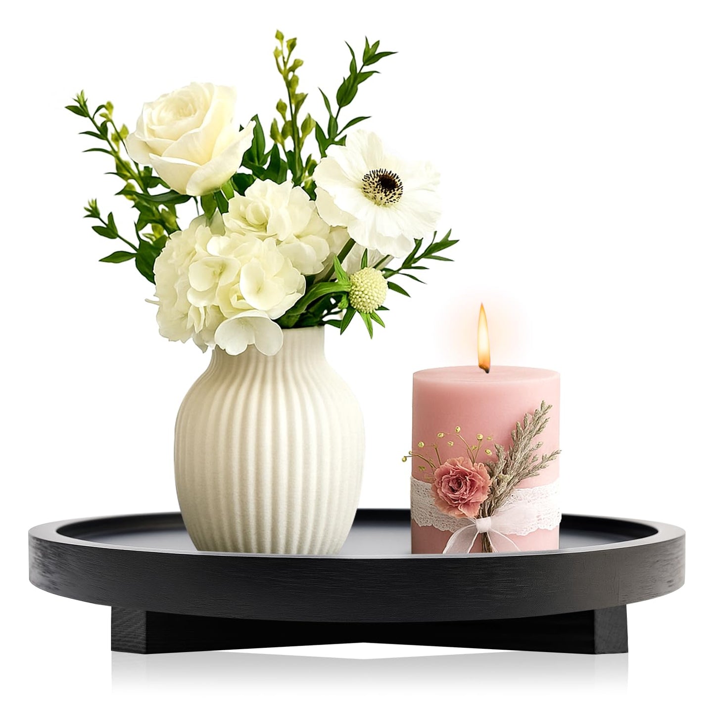 Large Decorative Wooden Tray for Kitchen Counter Bathroom Sink Vanity Trays Round Wood Riser Candle Pedestal Stand for Perfume Soap Tray Round Dining Coffee Table Modern Farmhouse Decor Tray