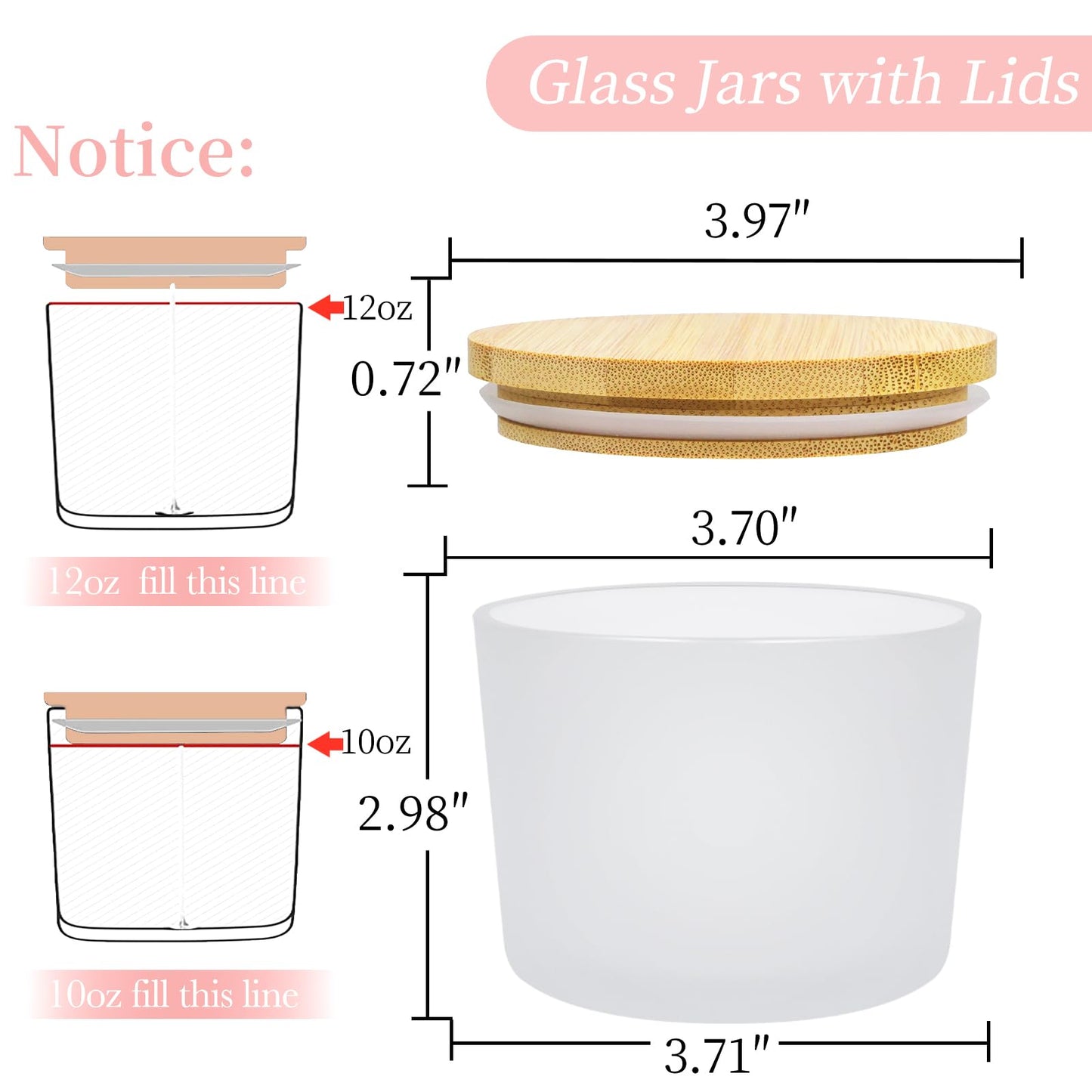 CONNOO 8 Pack 12 OZ Frosted Glass Wide Mouth Candle Jars for Making Candles with Airtight Bamboo Lids Nice Sticky Warning Labels for Candle Making Empty Container Bulk - Dishwasher Safe