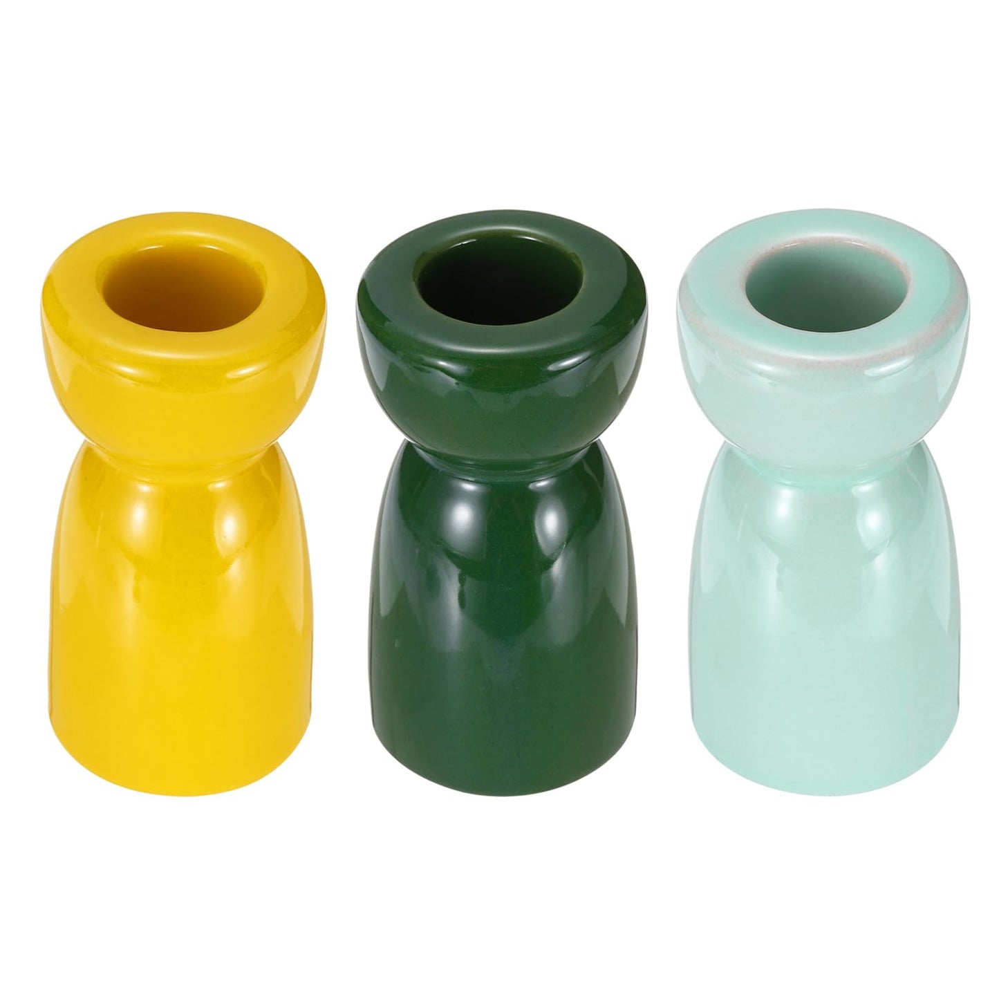 uxcell 3 Pack Candlestick Holder Bright Blue/Bright Green/Bright Yellow Ceramic Taper Candle Holder Candle Stand Holders Modern Style Decoration for Centerpiece Tabletops Anniversary